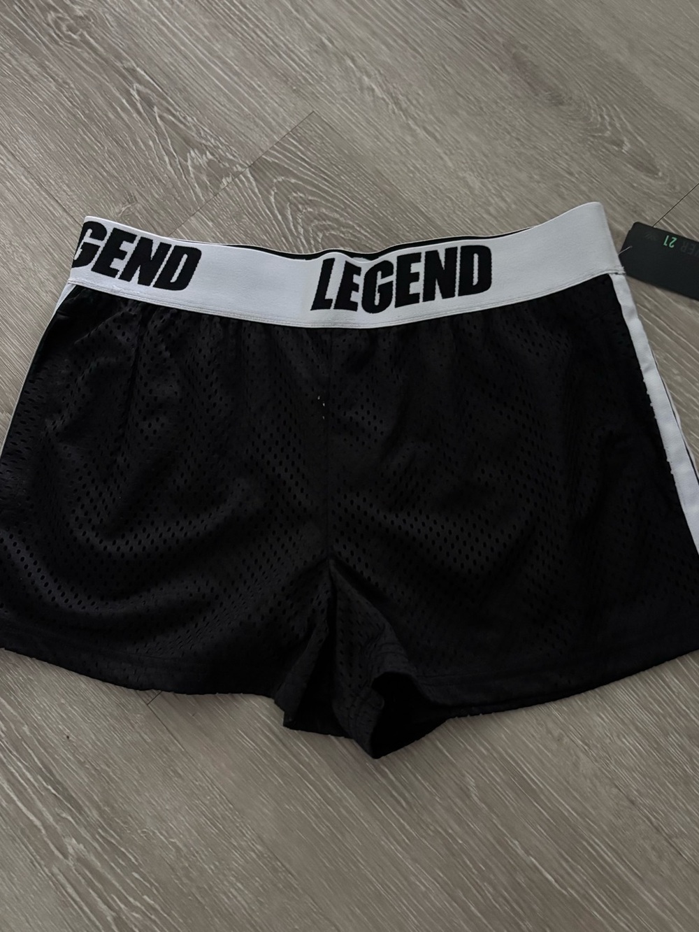 Forever 21 Black Athletic Mesh Shorts with White Waistband